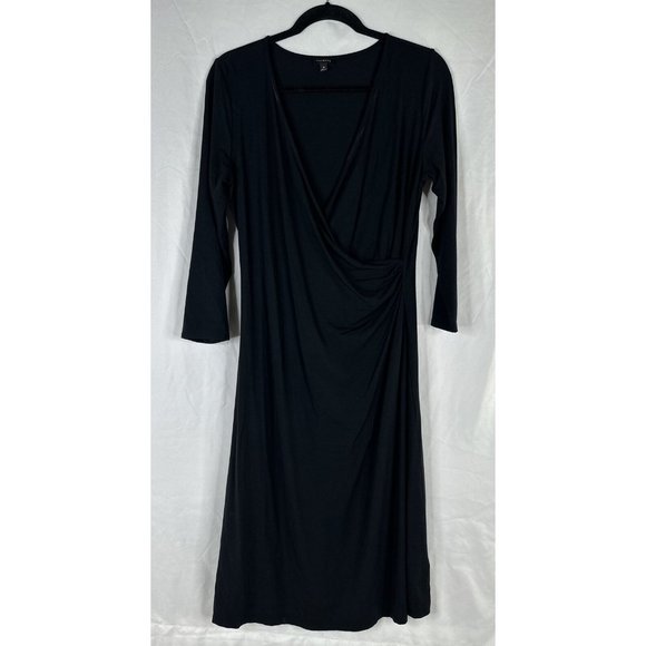 Talbots Long Sleeve Midi Dress Women Size M Black Rayon V-neck Business Formal - Picture 1 of 16
